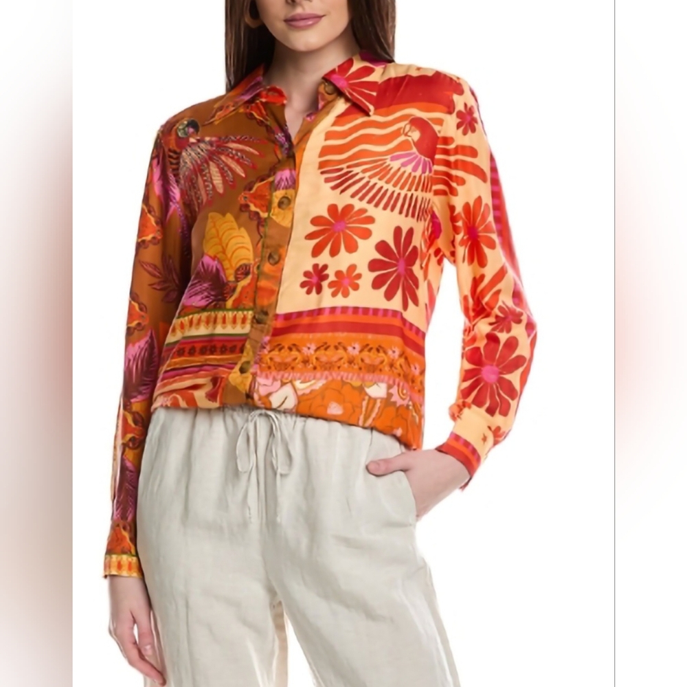 Farm Rio Oversized Forest Mixed Scarves Top
